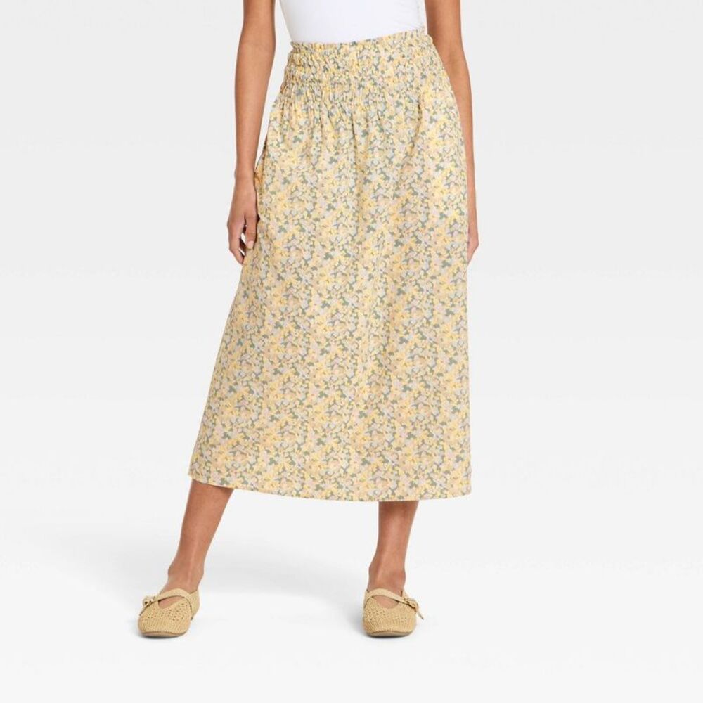 NWOT Women's Yellow Floral Midi Skirt